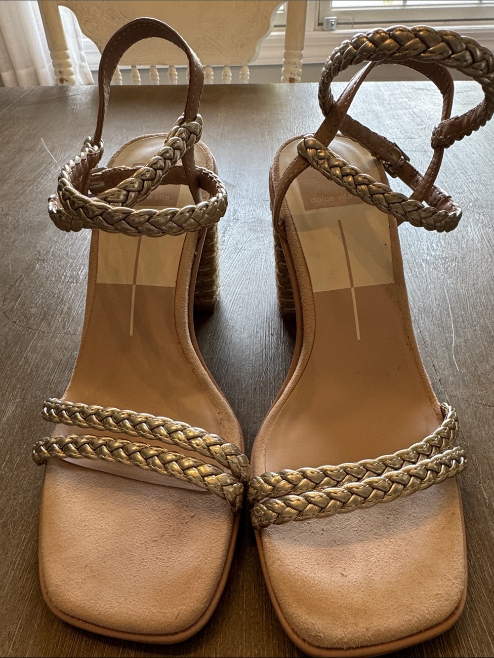 Dolce Vita Gold Braided Strap Block Heel Sandals
